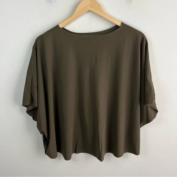 Bryn Walker XL Top Blouse Boxy Relaxed Fit Poncho Lagenlook Nylon Green Gray - Picture 2 of 8